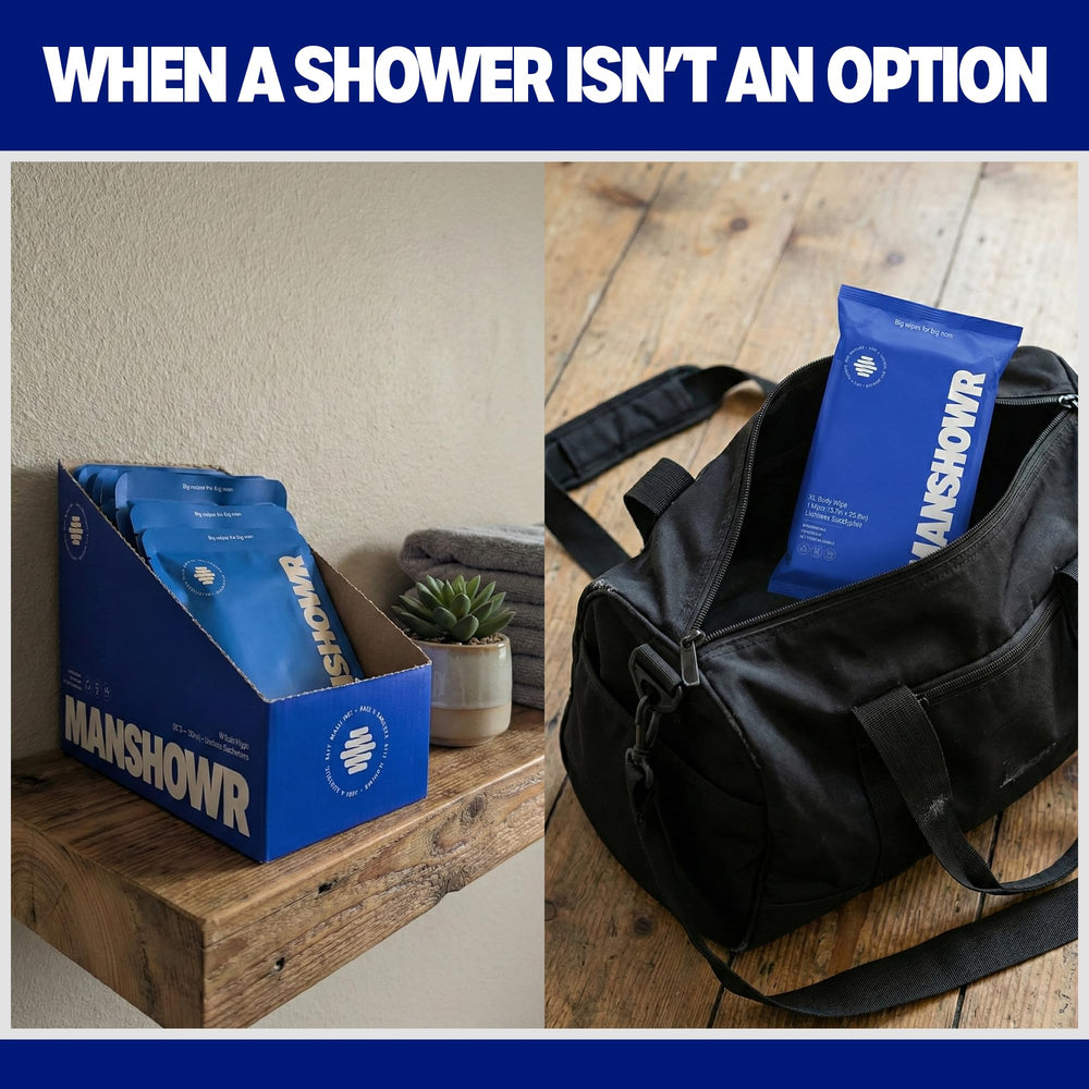 Manshowr sobre individual abierto listo para llevar en bolsillo o mochila