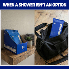 Manshowr sobre individual abierto listo para llevar en bolsillo o mochila