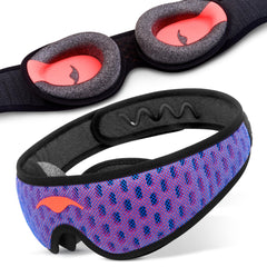 Manta Sleep antifaz frontal mostrando diseño opaco y sellado, facilita oscuridad total
