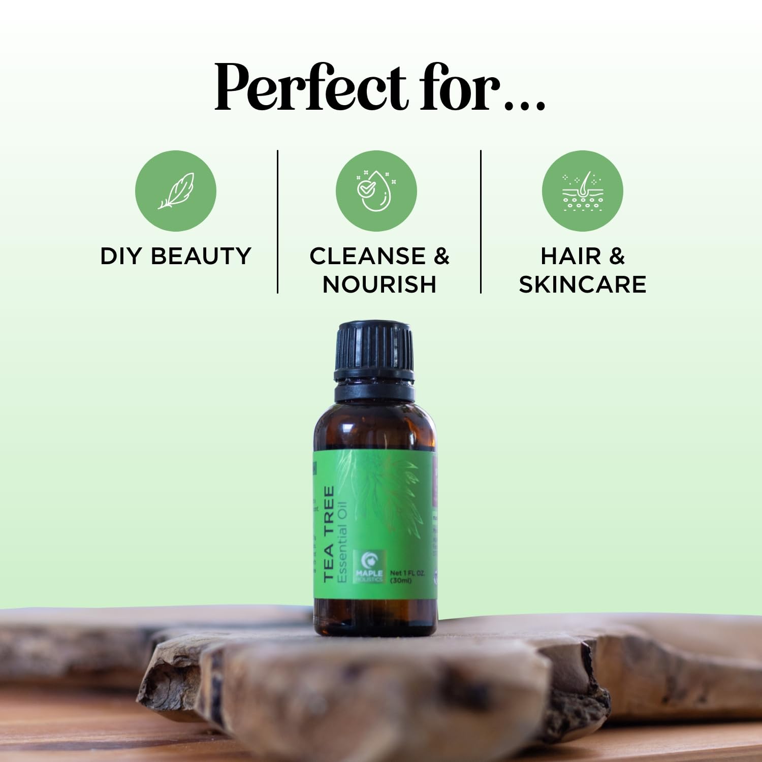 Maple Holistics gotero dosificando aceite, control preciso para mezclas