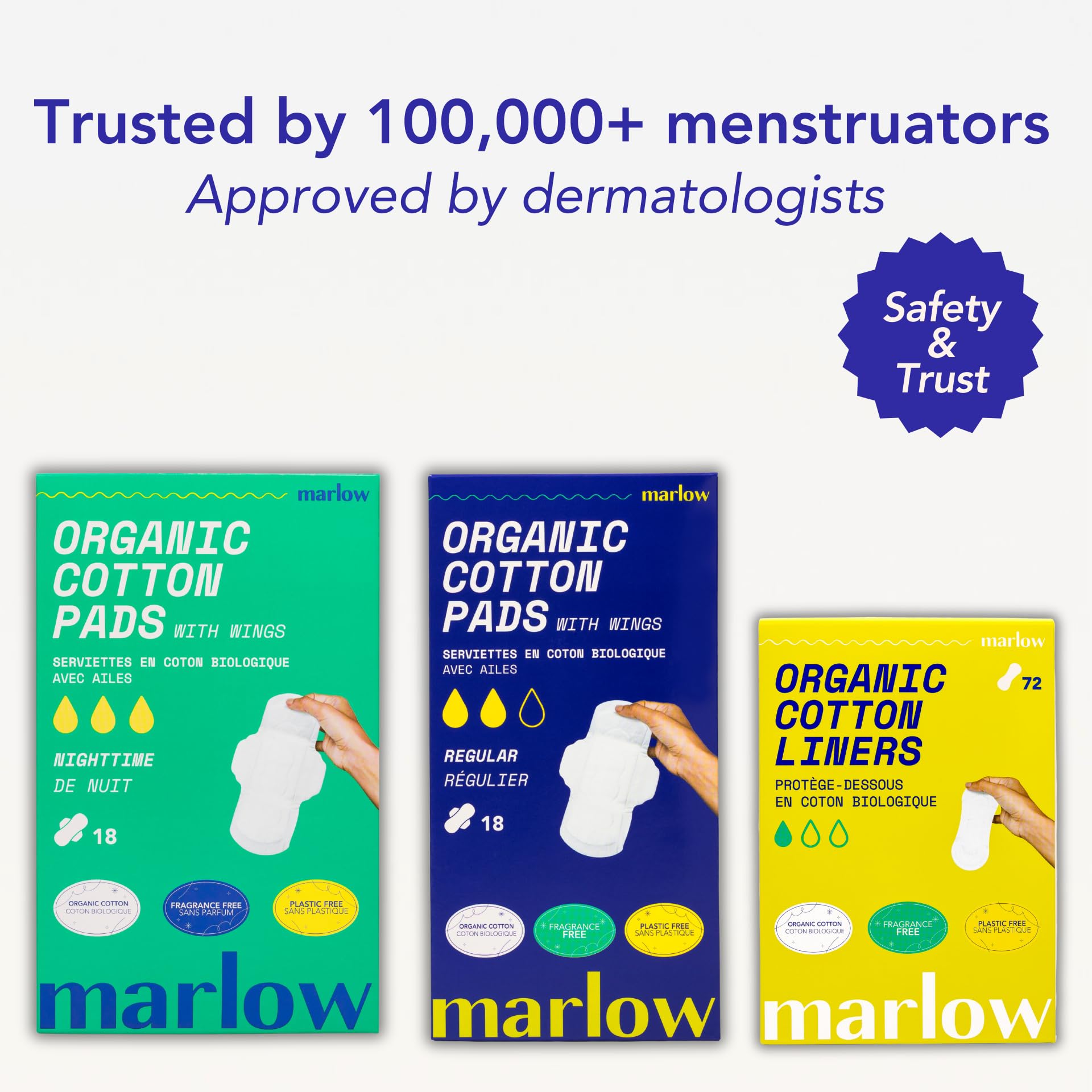 Marlow forro desplegado para ver capa absorbente y diseño fino