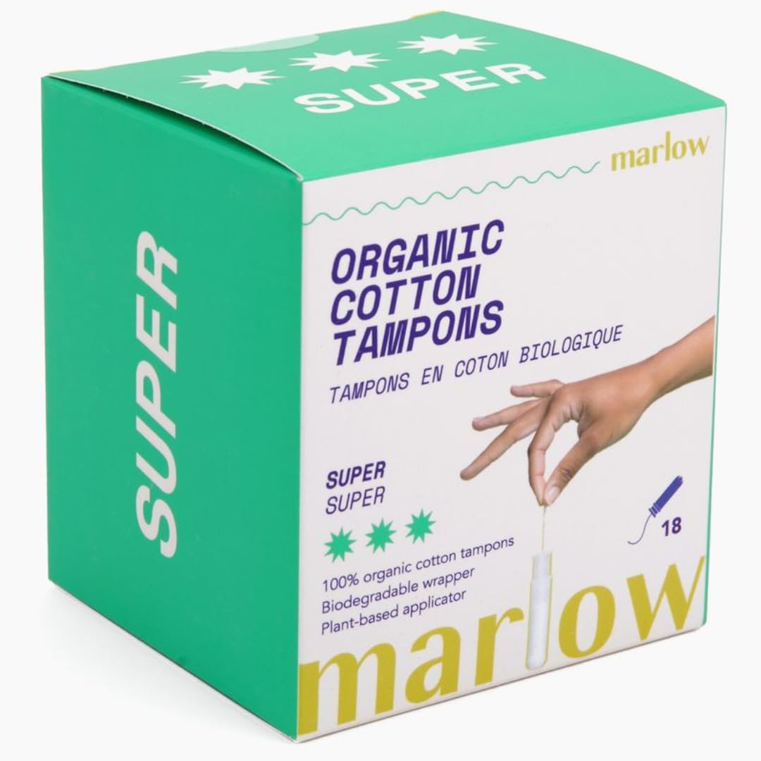 Marlow frente del paquete mostrando 18 tampones y diseño claro