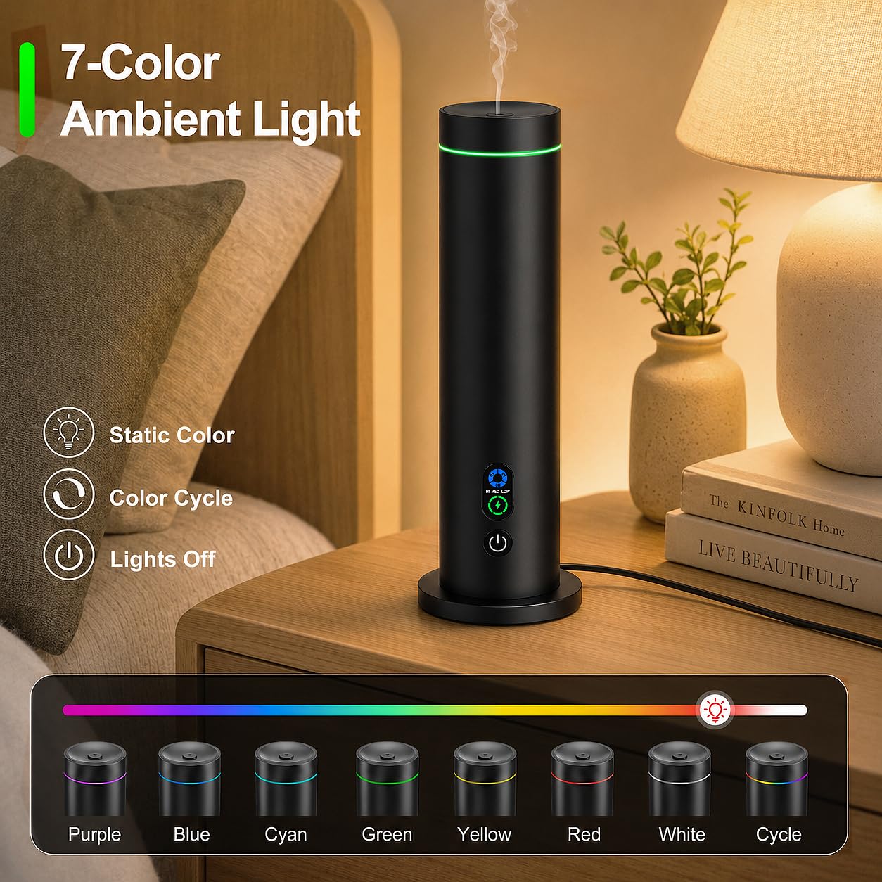 Maromalife difusor con luz ambiental de siete colores creando atmósfera relajante