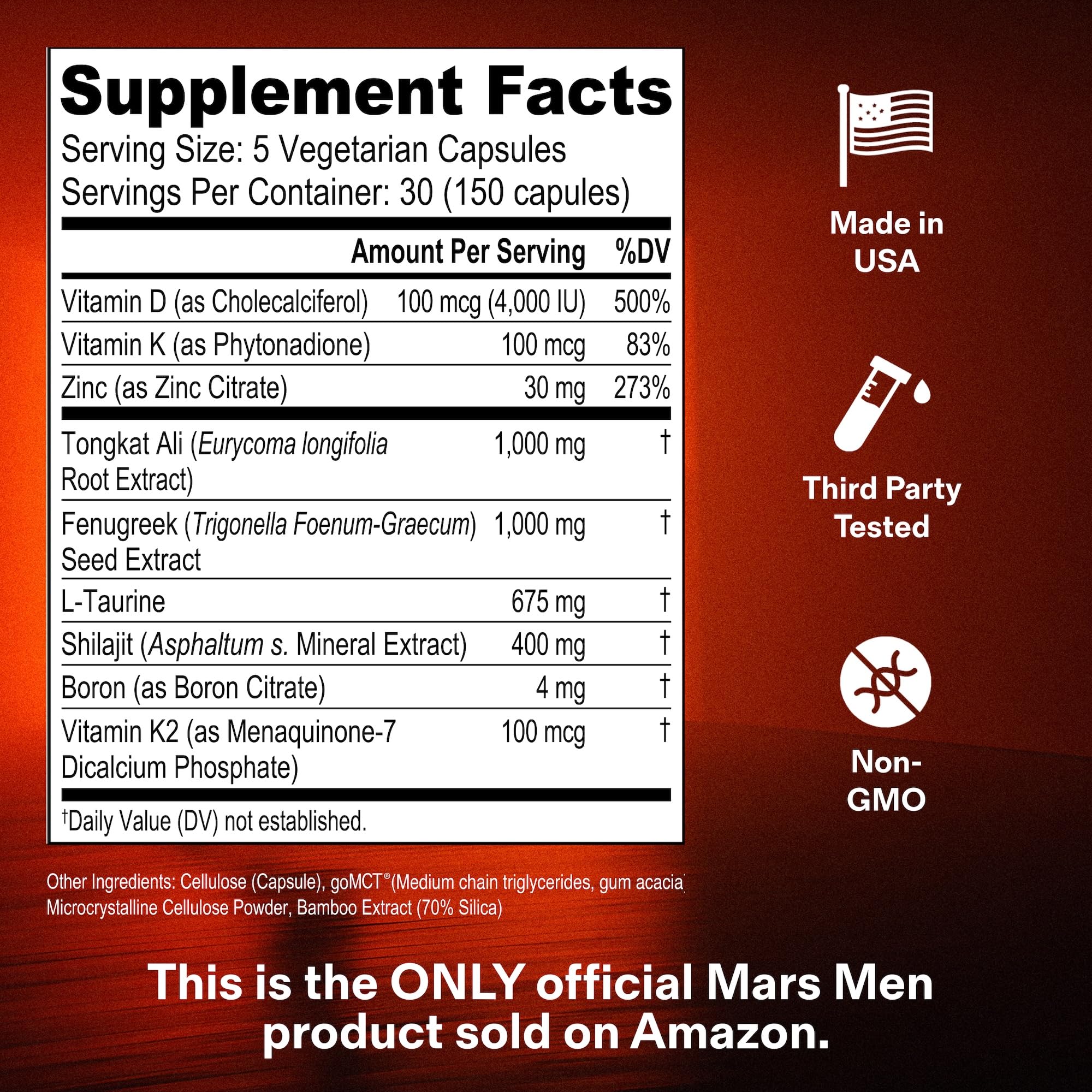 MARS MEN etiqueta con ingredientes visibles, ayuda a comparar contenidos clave