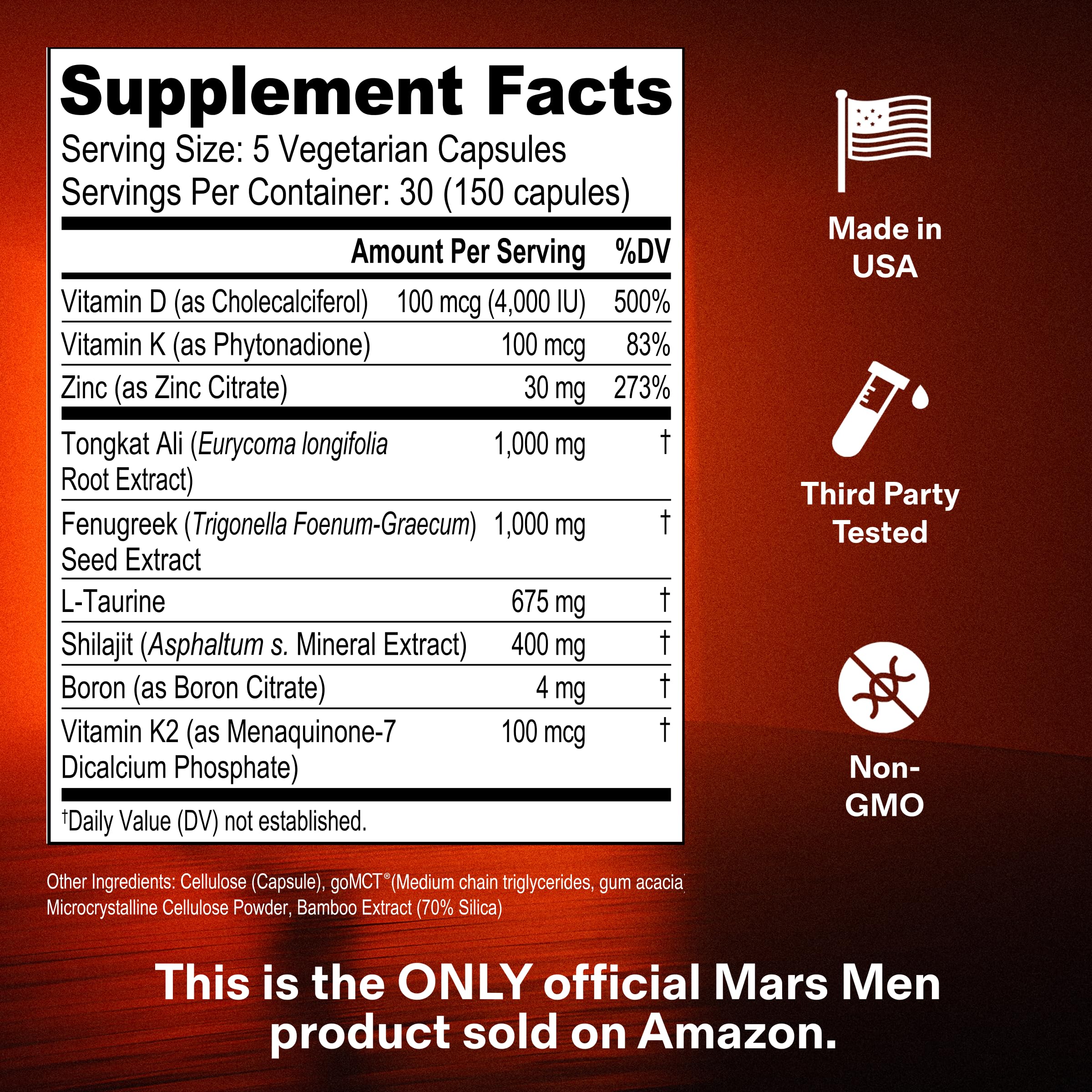 MARS MEN cápsula en mano para comparar tamaño y dosificación conveniente