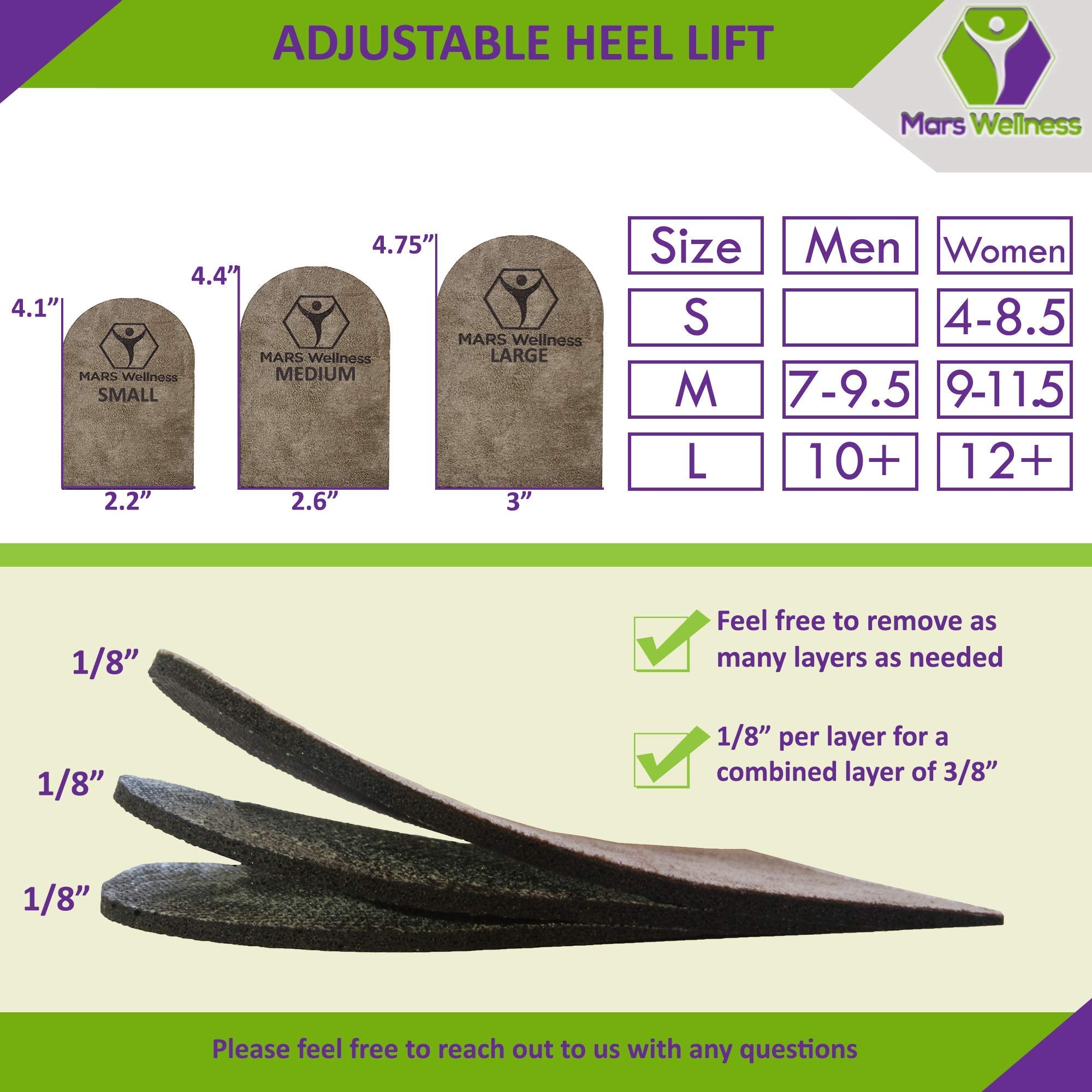 MARS WELLNESS close-up de las tres capas removibles para personalizar la elevación