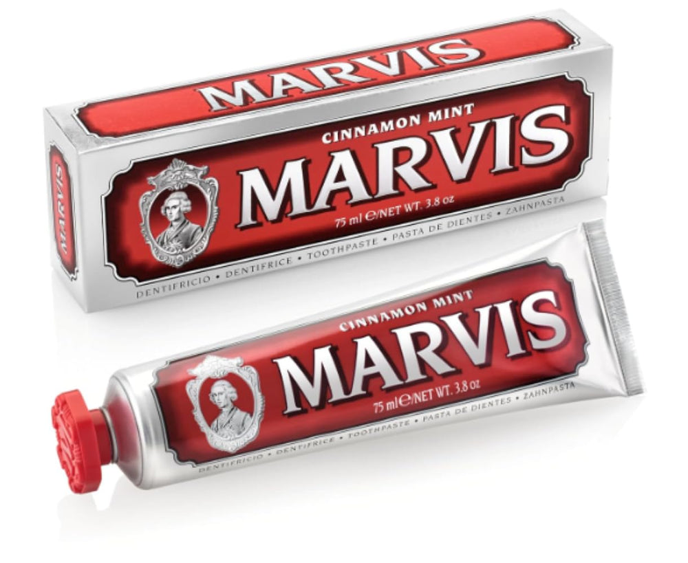 Marvis caja frontal mostrando diseño elegante y atractivo para un aseo de lujo