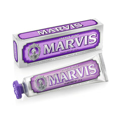 Marvis Jasmin Mint frente del tubo mostrando diseño italiano y elegancia