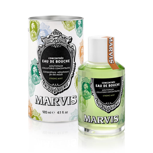 Marvis envase frontal mostrando label y volumen para aliento fresco