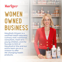 MARYRUTH'S frasco en cocina junto a alimentos para uso cotidiano
