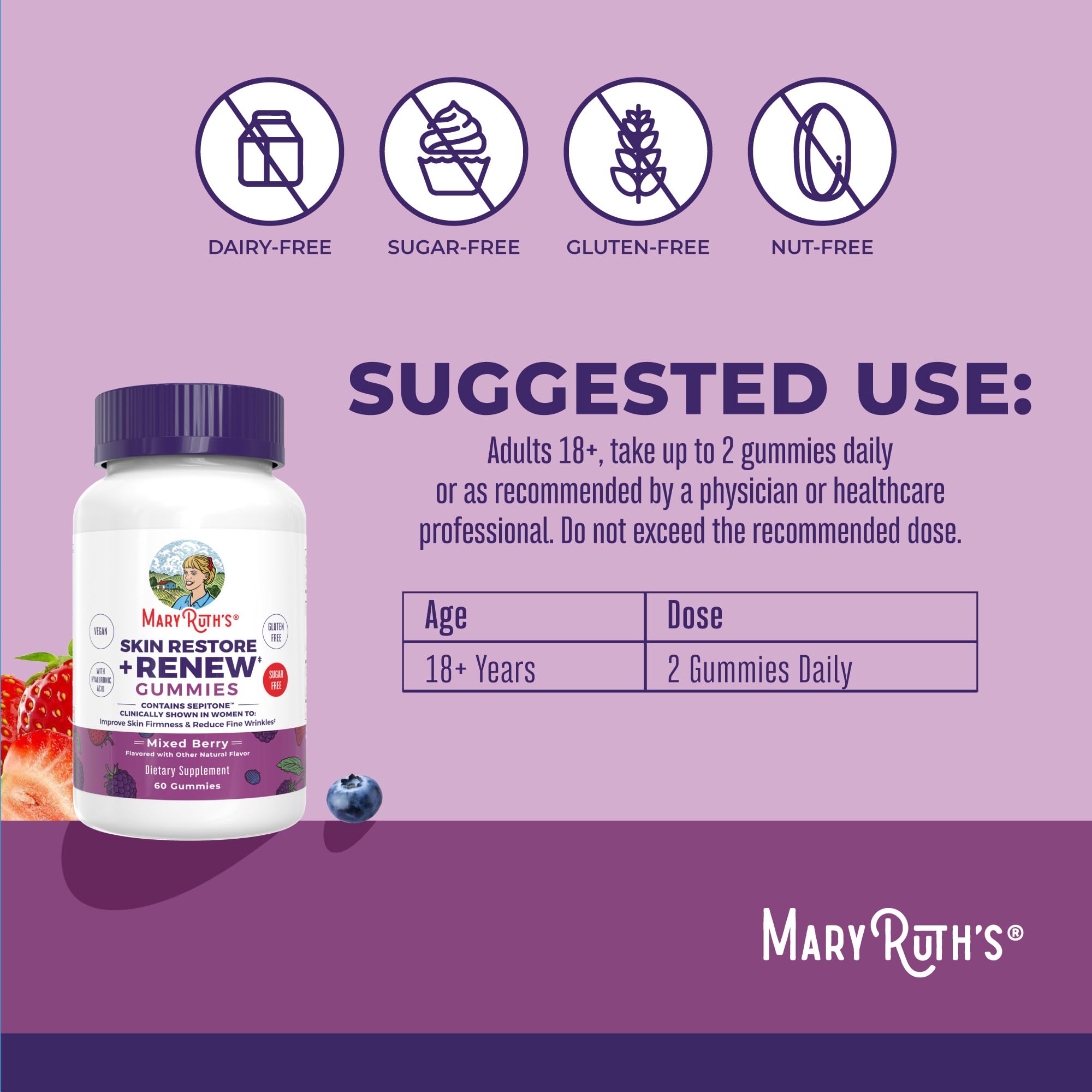 MaryRuth's botella abierta con gomitas visibles para dosis diaria