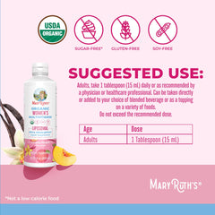 MARYRUTH'S botella abierta con tapa, ilustrando la facilidad de uso diaria
