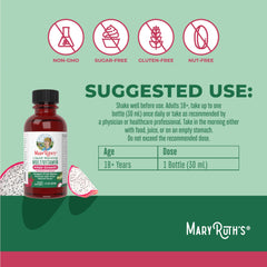 MARYRUTH'S etiqueta del frasco mostrando ingredientes y beneficios visibles