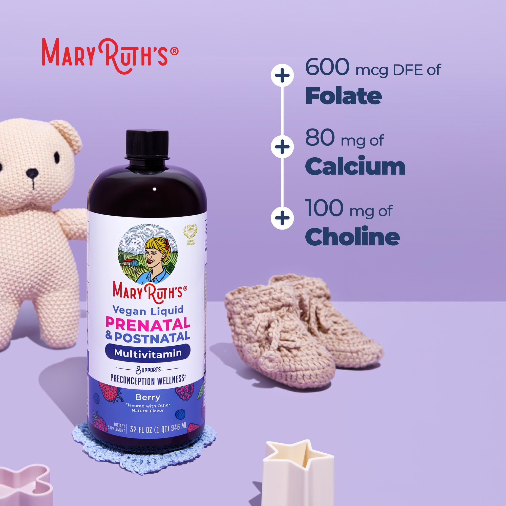MARYRUTH'S botella rodeada de frutos rojos sugiriendo sabor agradable