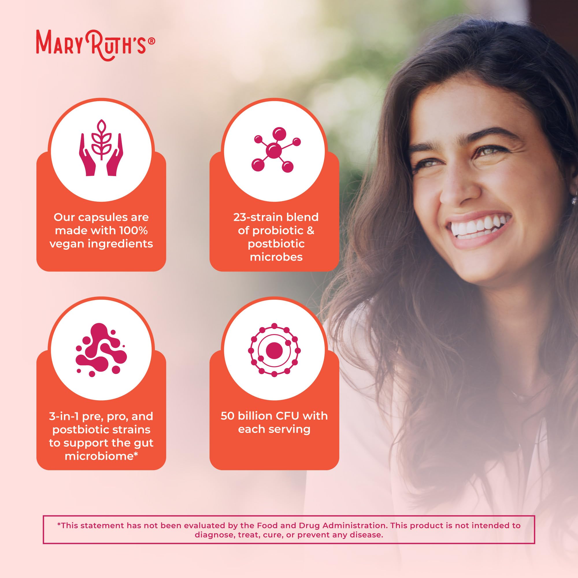 MARYRUTH'S varias cápsulas sobre superficie, visual de contenido por frasco