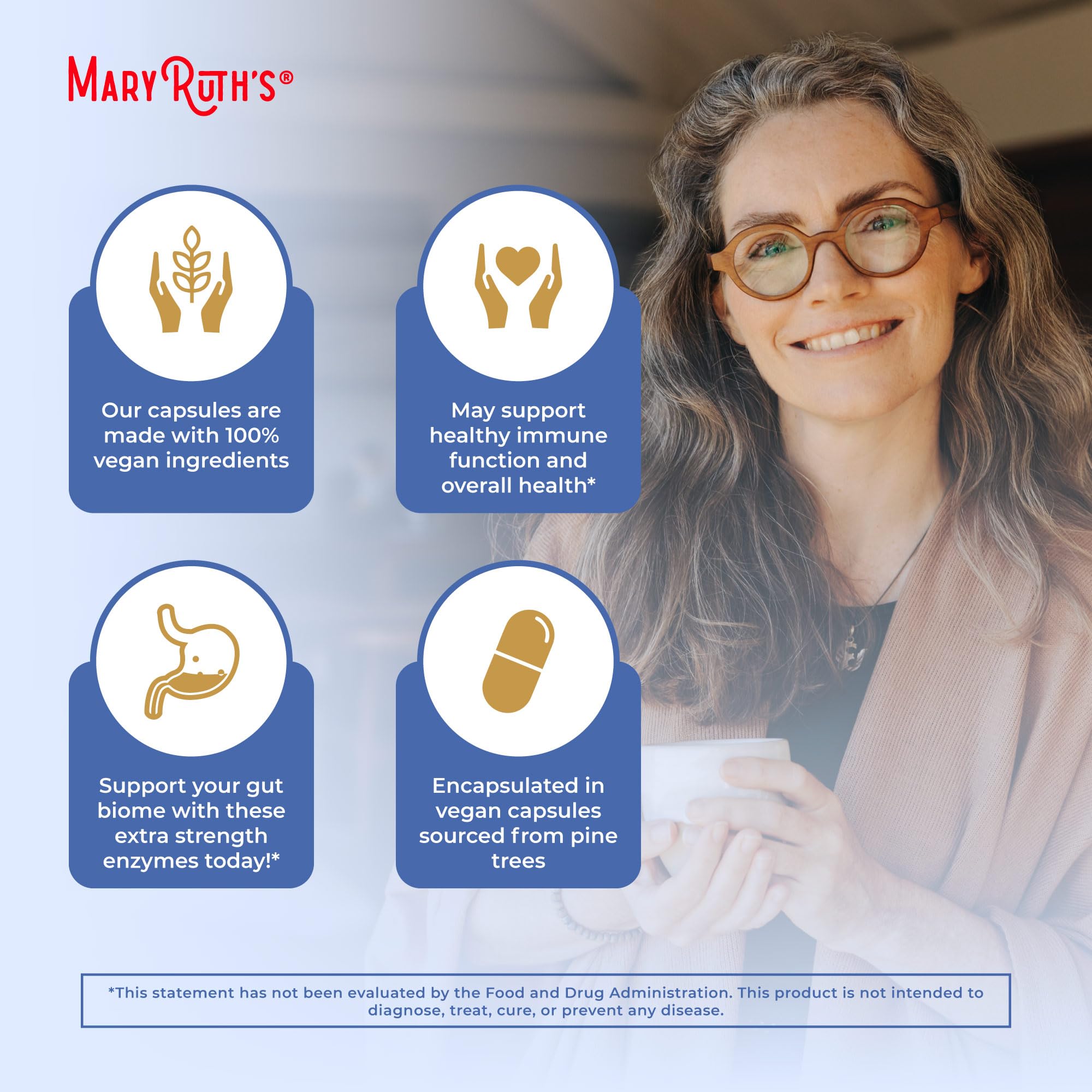 MARYRUTH'S cápsula en mano para comparar tamaño y dosis práctica