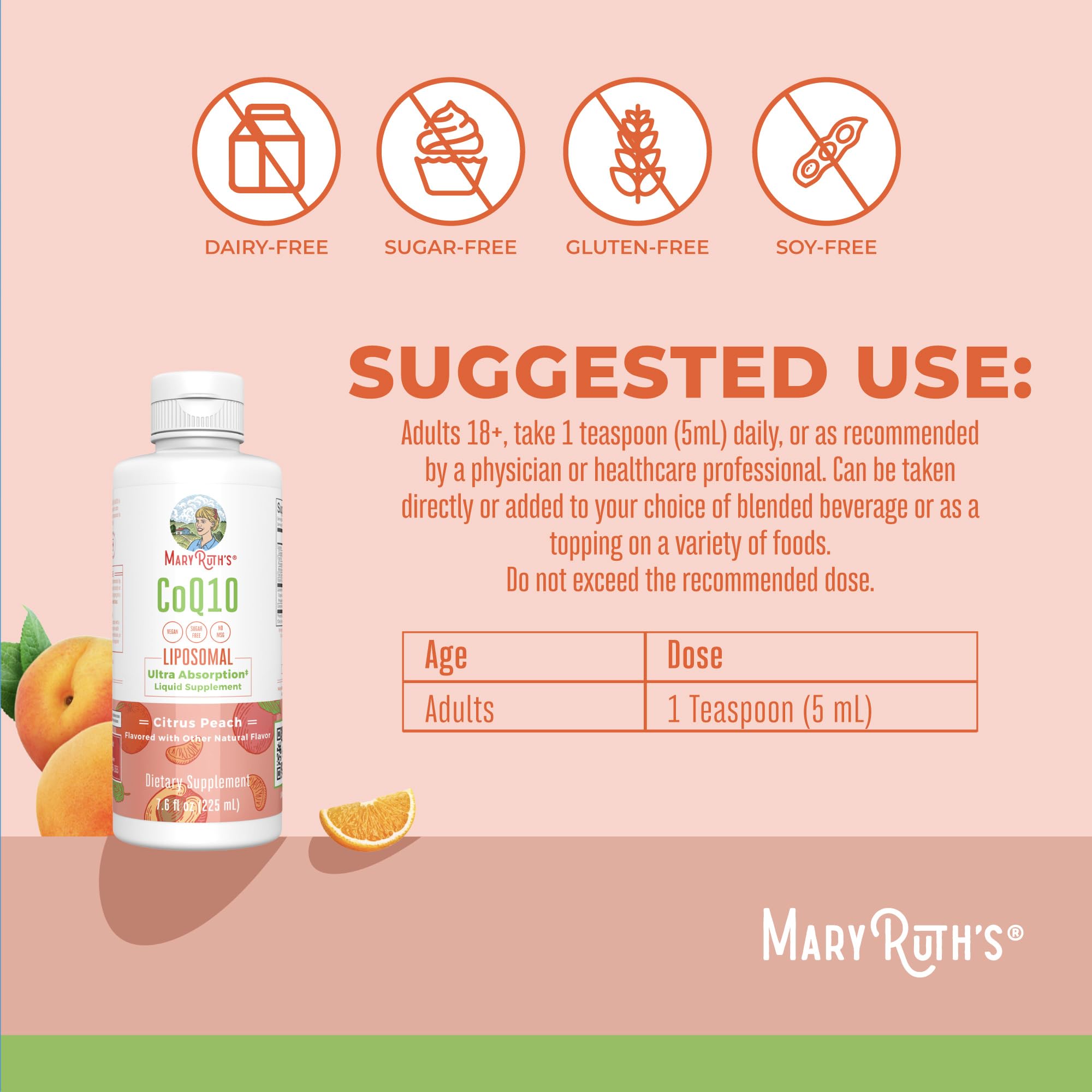 MARYRUTH'S etiqueta con información nutricional legible y beneficios esenciales