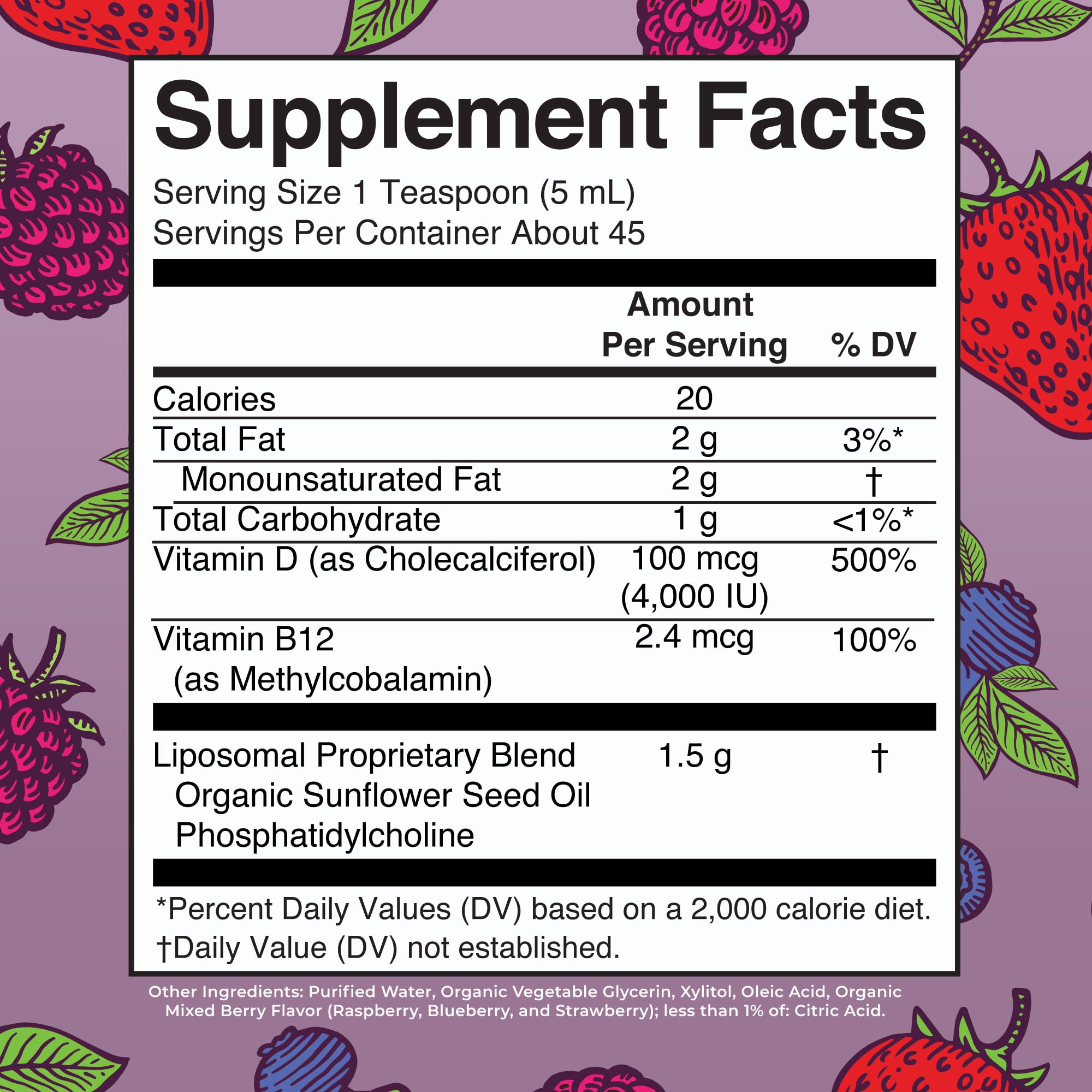 MARYRUTH'S etiqueta con lista de ingredientes y ventaja de transparencia