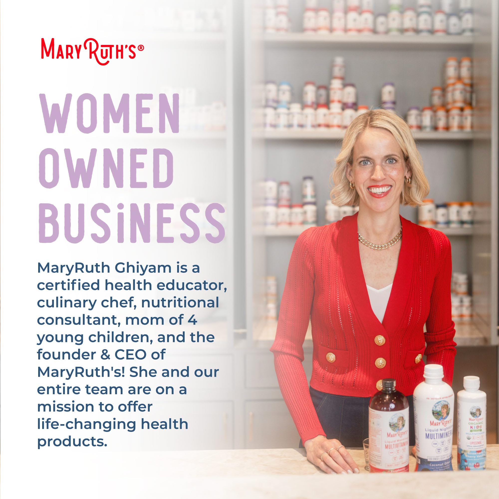 MARYRUTH'S frasco en una encimera de cocina, integración en la rutina diaria