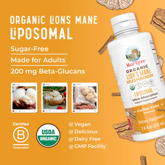 MaryRuth's empaque resaltando USDA Organic Clean Label y B Corp