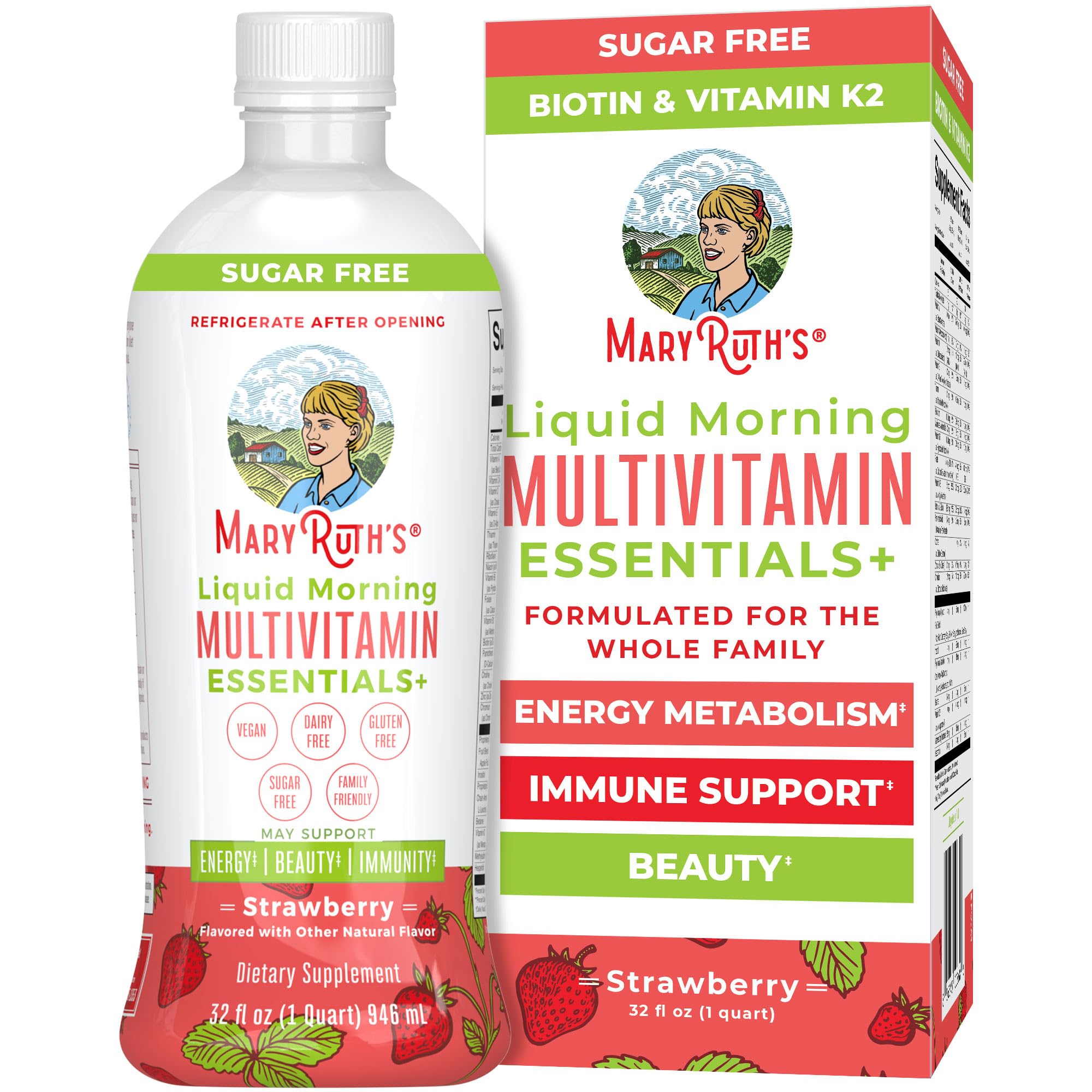 MARYRUTH'S envase frente mostrando 32 oz y beneficios claros