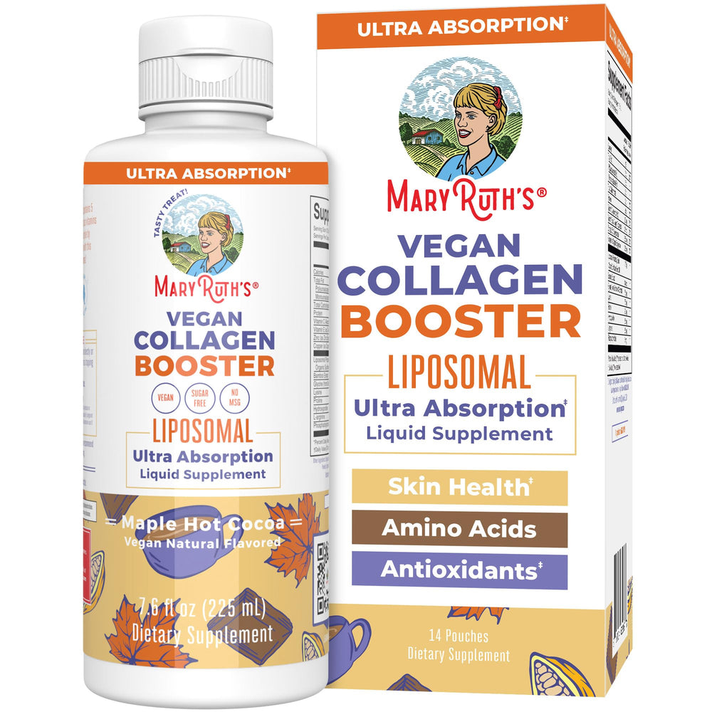 MARYRUTH'S envase frontal del Vegan Collagen Booster con beneficio de fácil identificación