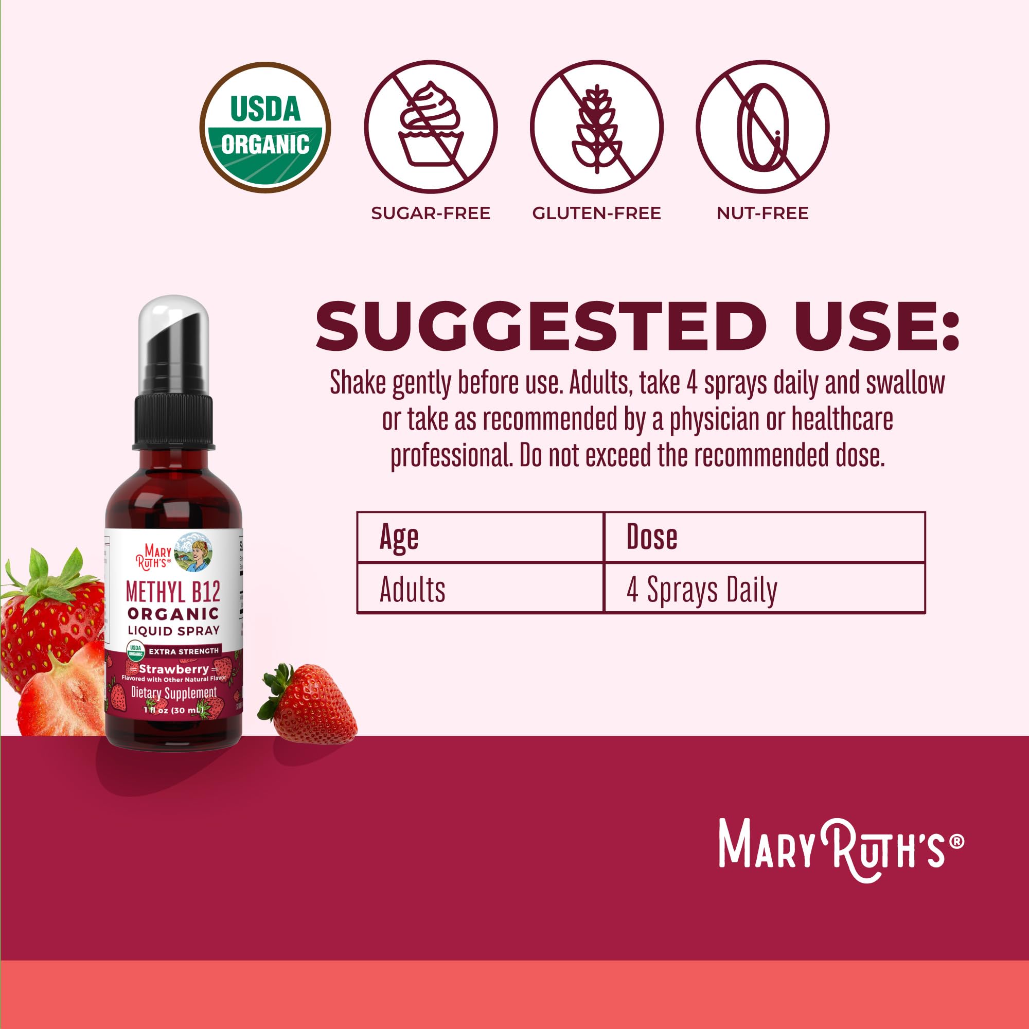 MARYRUTH'S etiqueta con sellos USDA Organic y certificaciones claras
