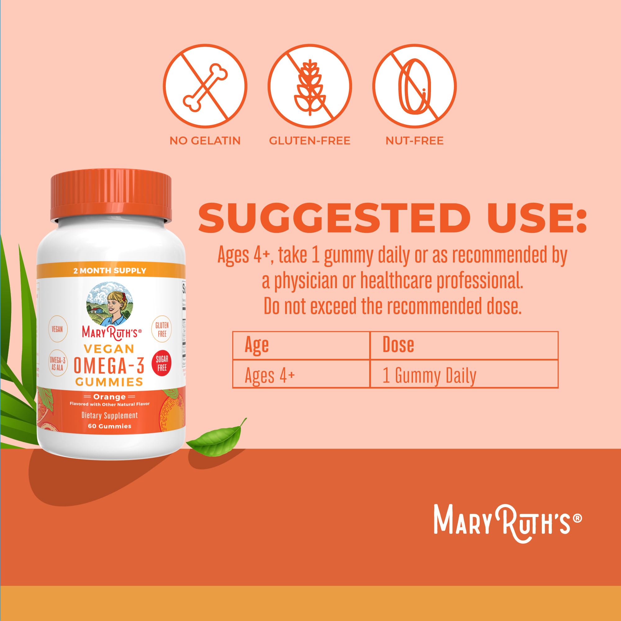MARYRUTH'S etiqueta con información nutricional y origen vegetal claro