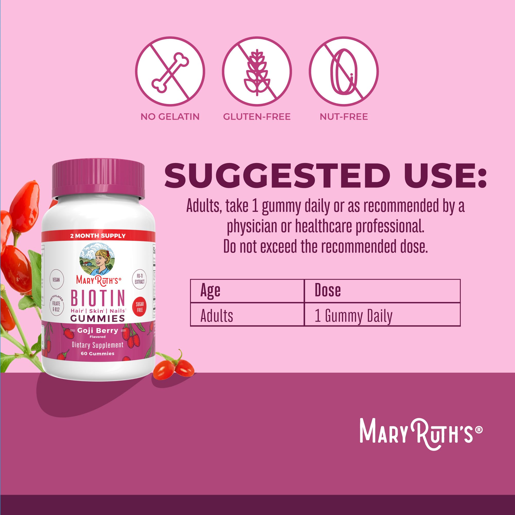 MARYRUTH'S etiqueta de ingredientes con vitaminas B y zinc claras