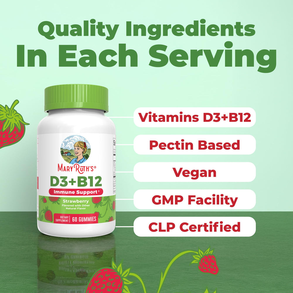 MARYRUTH'S etiqueta nutricional legible indicando D3 y B12