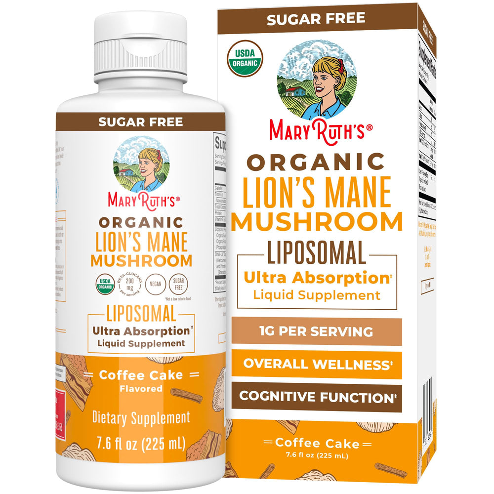 MaryRuth's frasco frontal del liposomal mostrando la etiqueta y beneficios