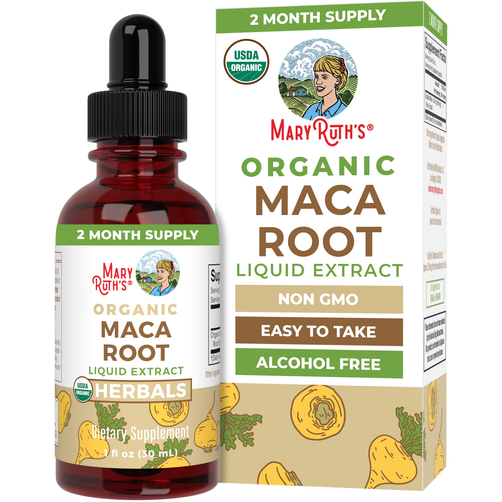 maryruths frasco frontal de maca mostrando etiqueta y conveniencia