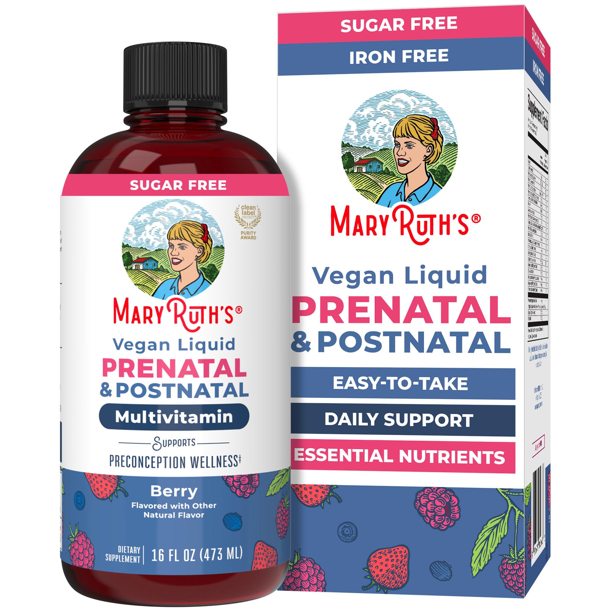 MARYRUTH'S botella frontal mostrando diseño y beneficio de fácil uso