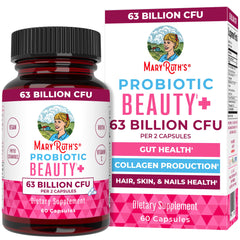 Envase MARYRUTH'S Probiotic Beauty cápsulas, presentación clara y beneficios rápidos