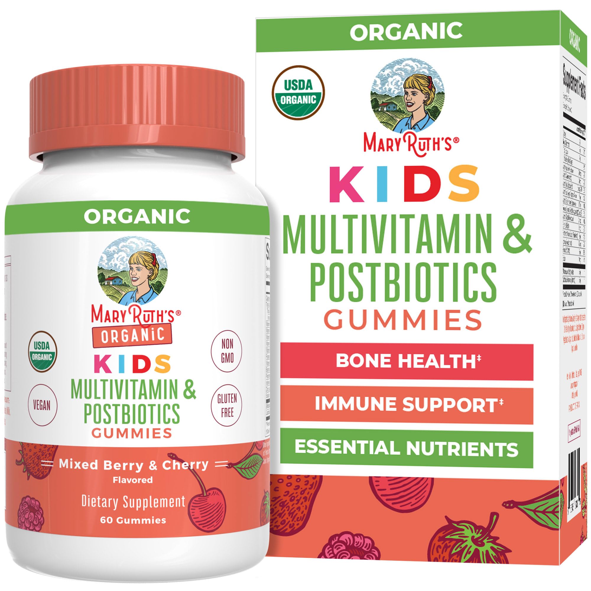 MARYRUTH'S envase frontal mostrando gummies orgánicas y beneficios claros