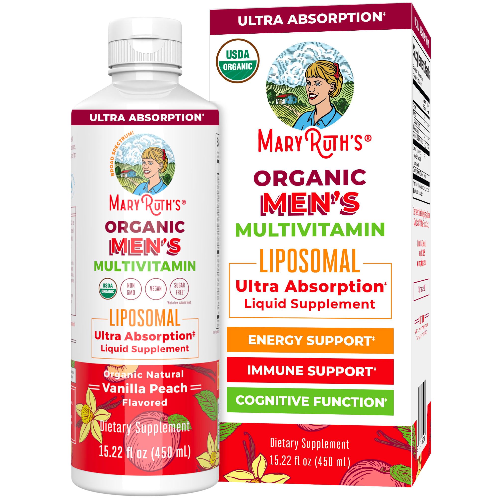 MaryRuth's envase frontal mostrando la marca y beneficio vegano