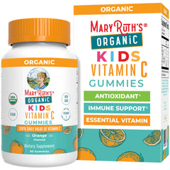Envase frontal MARYRUTH'S gomitas vitamina C con aspecto orgánico y claro beneficio