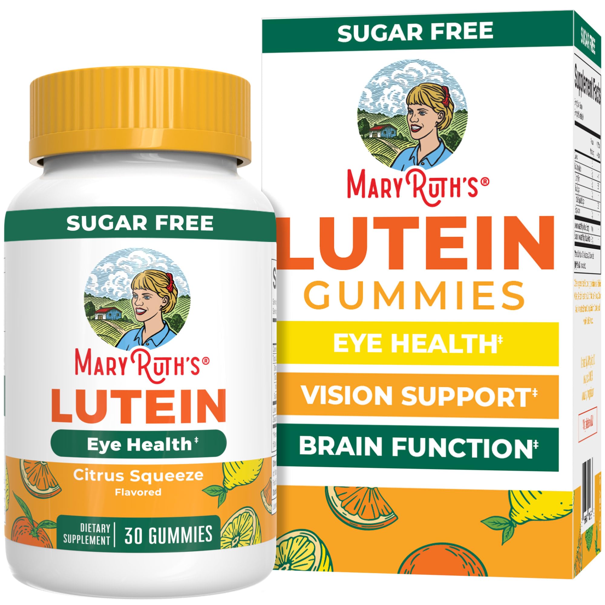 MARYRUTH'S envase frontal de Lutein Gummies, fácil identificación y uso