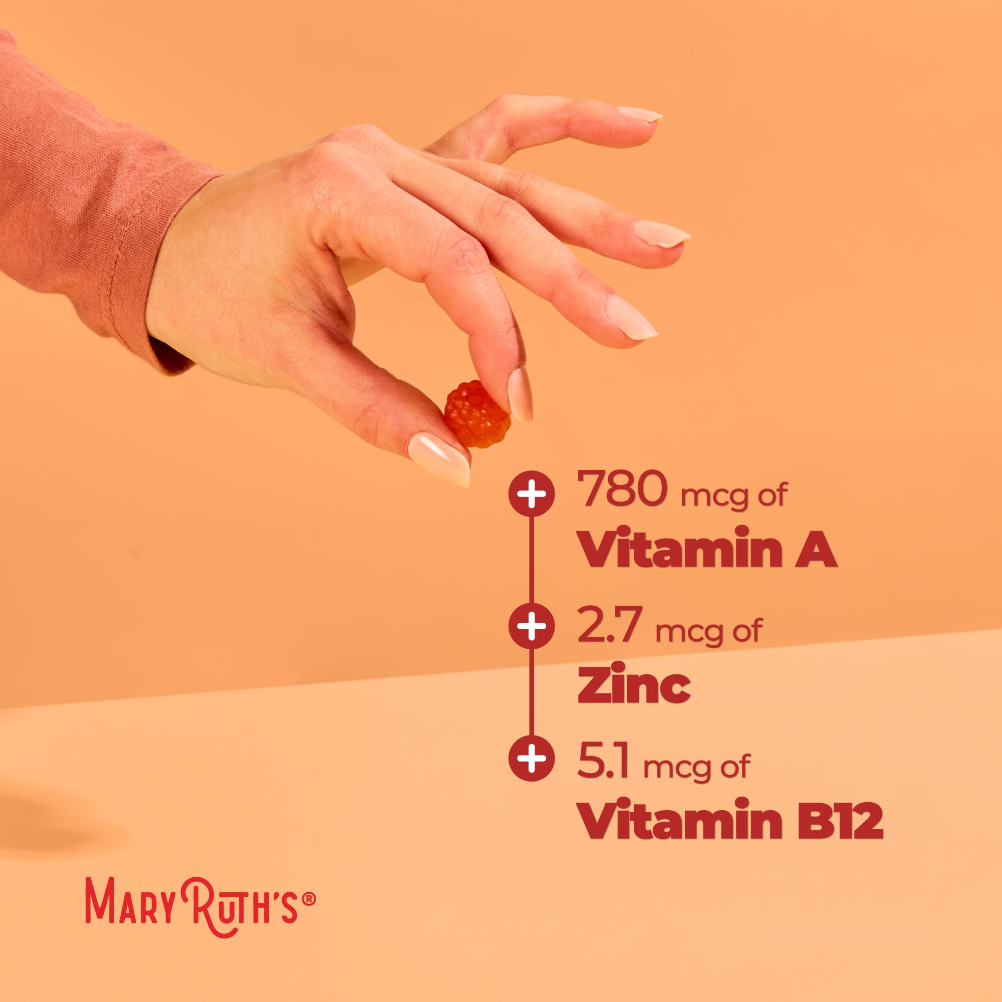 Gomita MARYRUTH'S en mano para comparación de tamaño y facilidad de toma