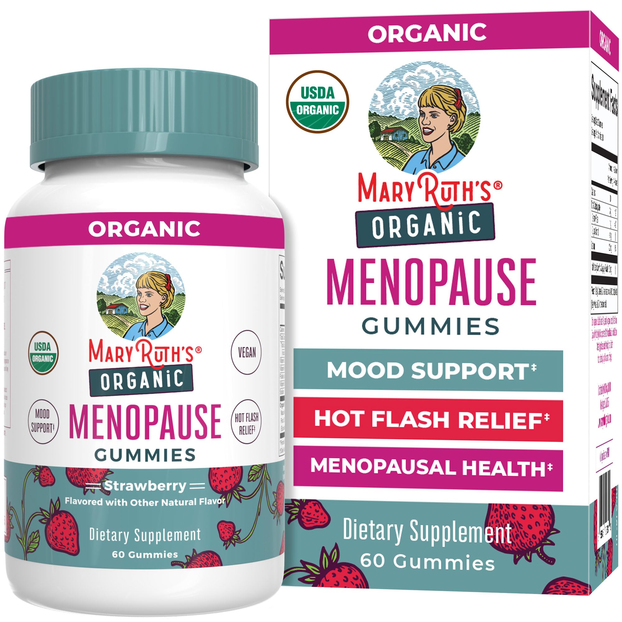 MARYRUTH'S empaque frontal de gomitas para menopausia, fácil identificación y orgánico