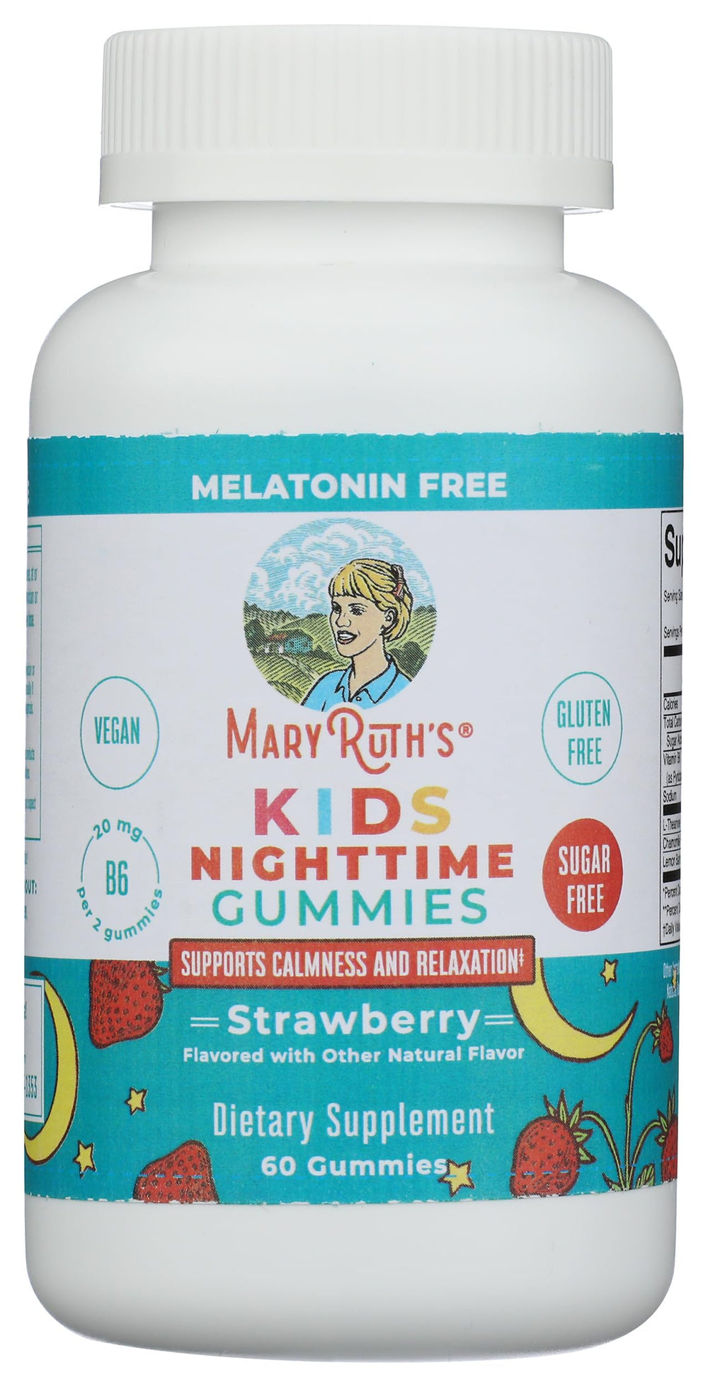 MARYRUTH'S etiqueta con ingredientes activos que destaca L-teanina y B6
