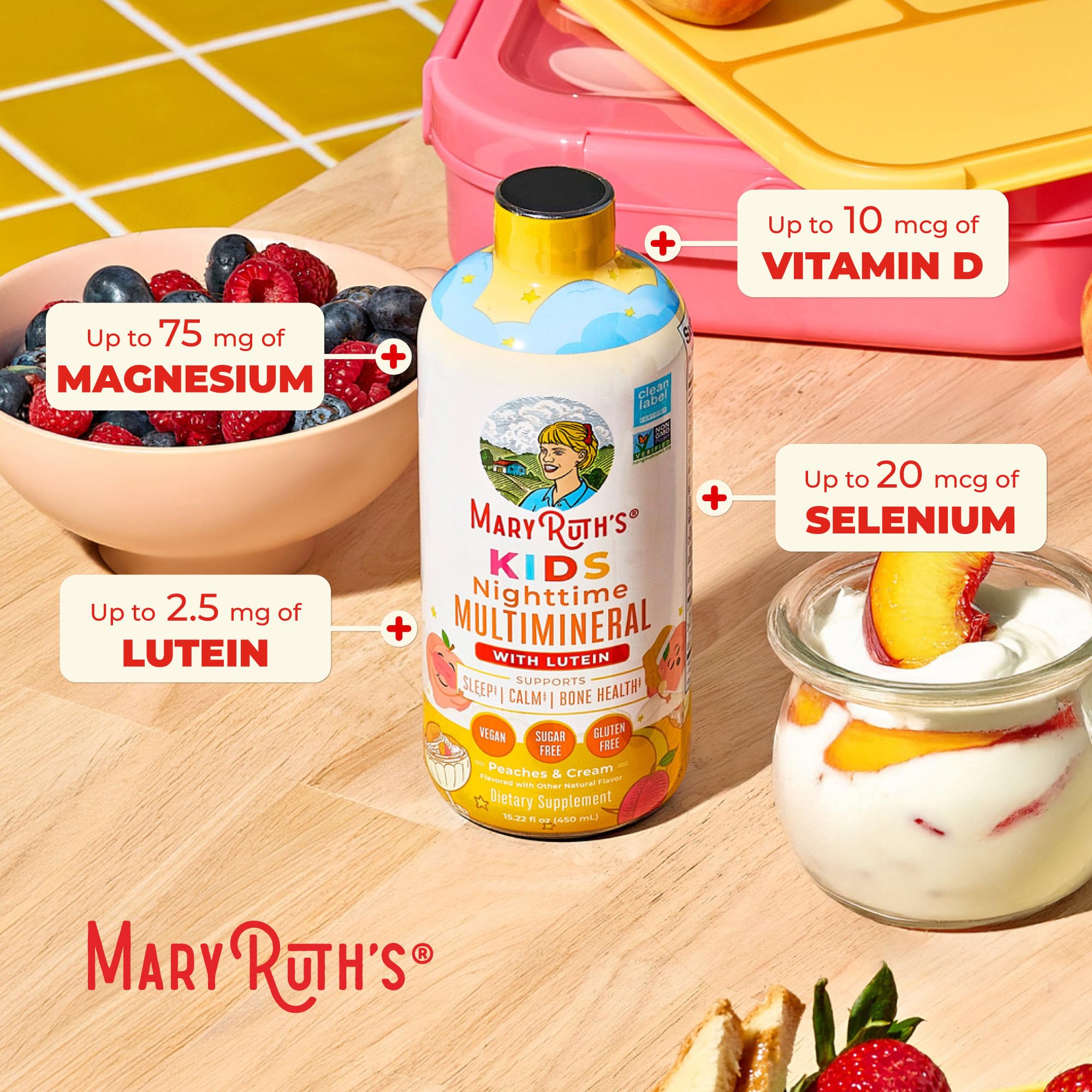 Primer plano del listado de ingredientes MARYRUTH'S y beneficios minerales