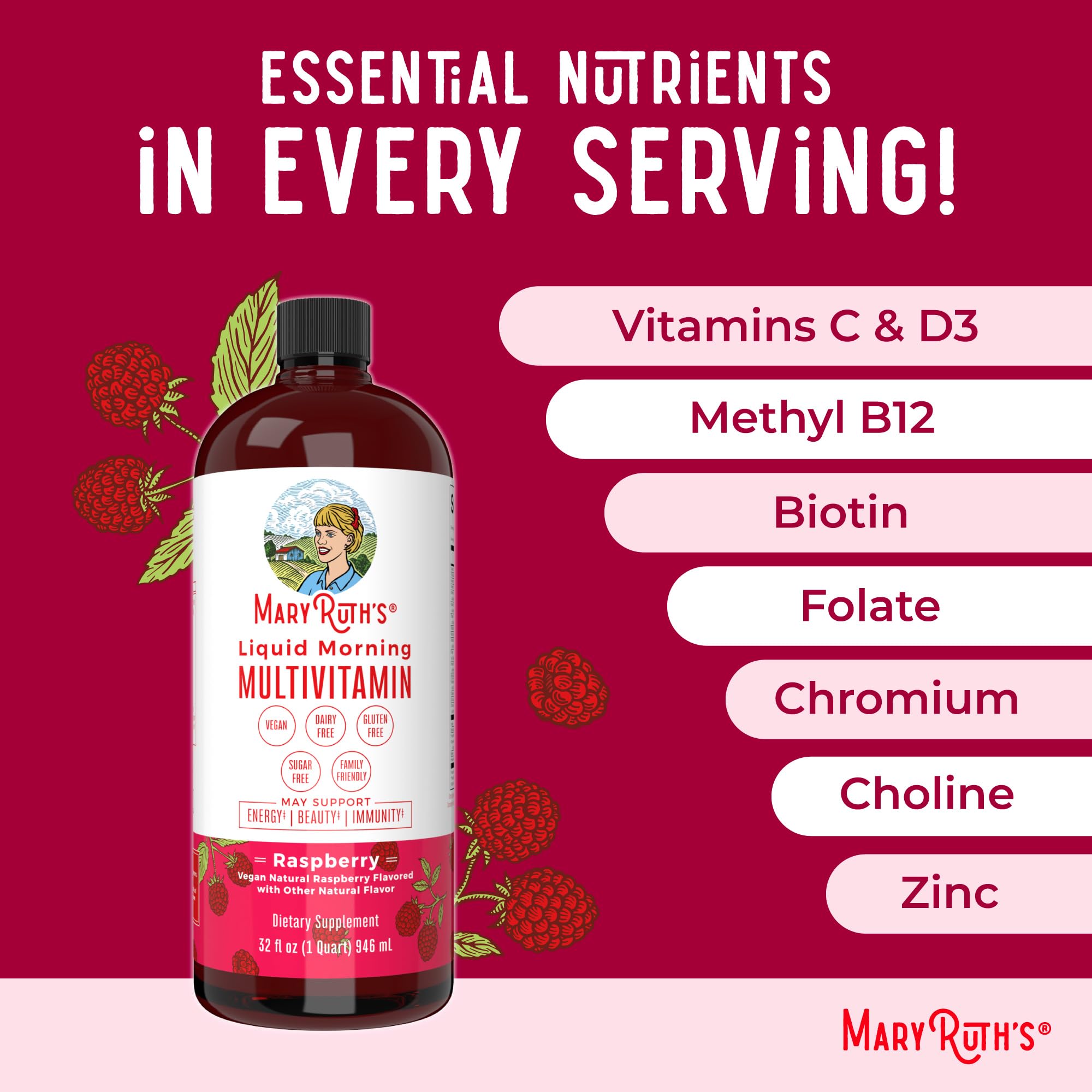 MARYRUTH'S primeros planos de frambuesas e ingredientes naturales
