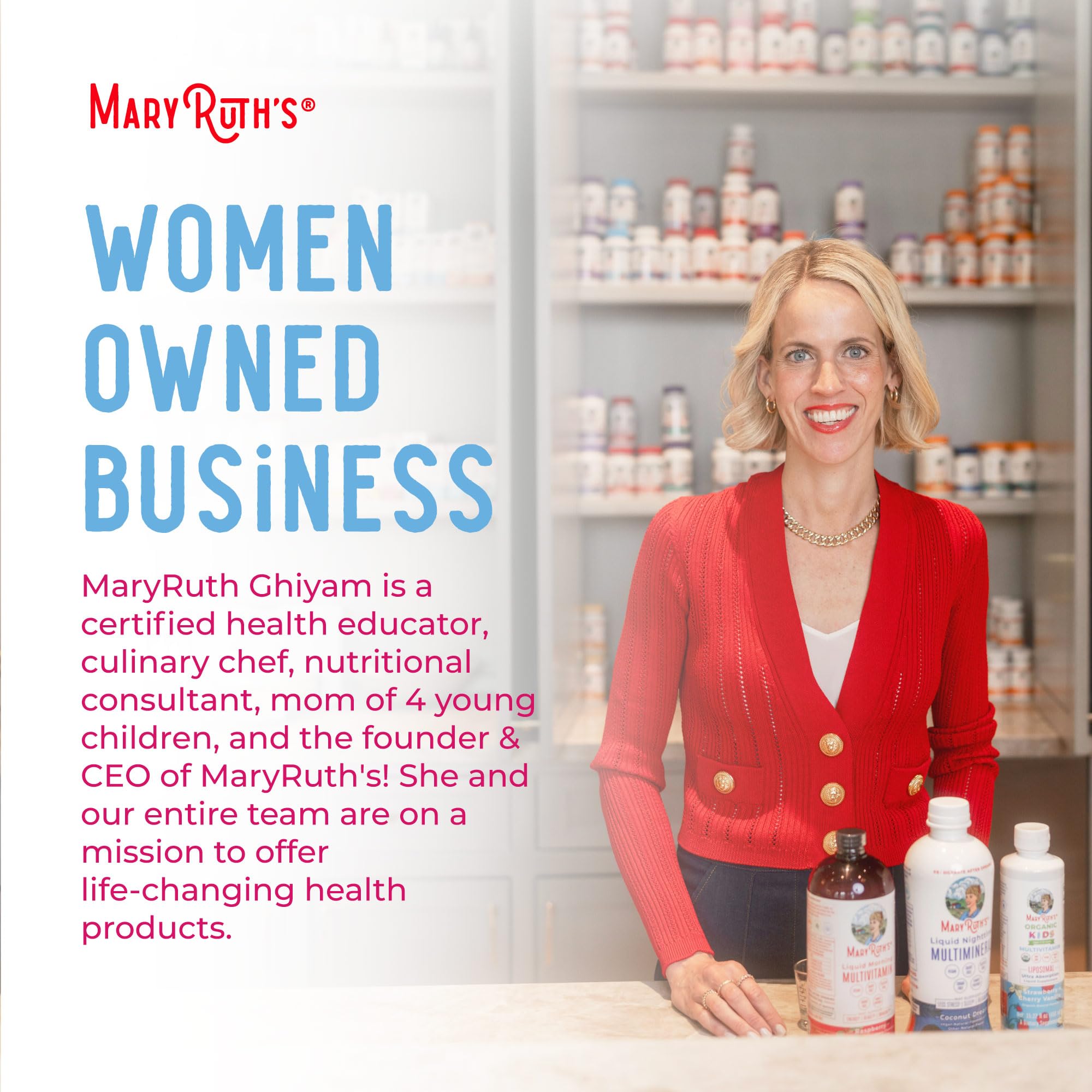MARYRUTH'S packaging lateral destacando certificaciones y sello vegan