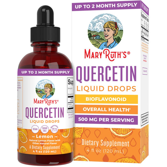 MaryRuth's Quercetin Liquid Drops bottle with lemon flavor for daily wellness.