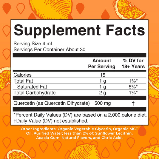 Dropper dispensing a dose for easy daily use of Quercetin Liquid Drops.