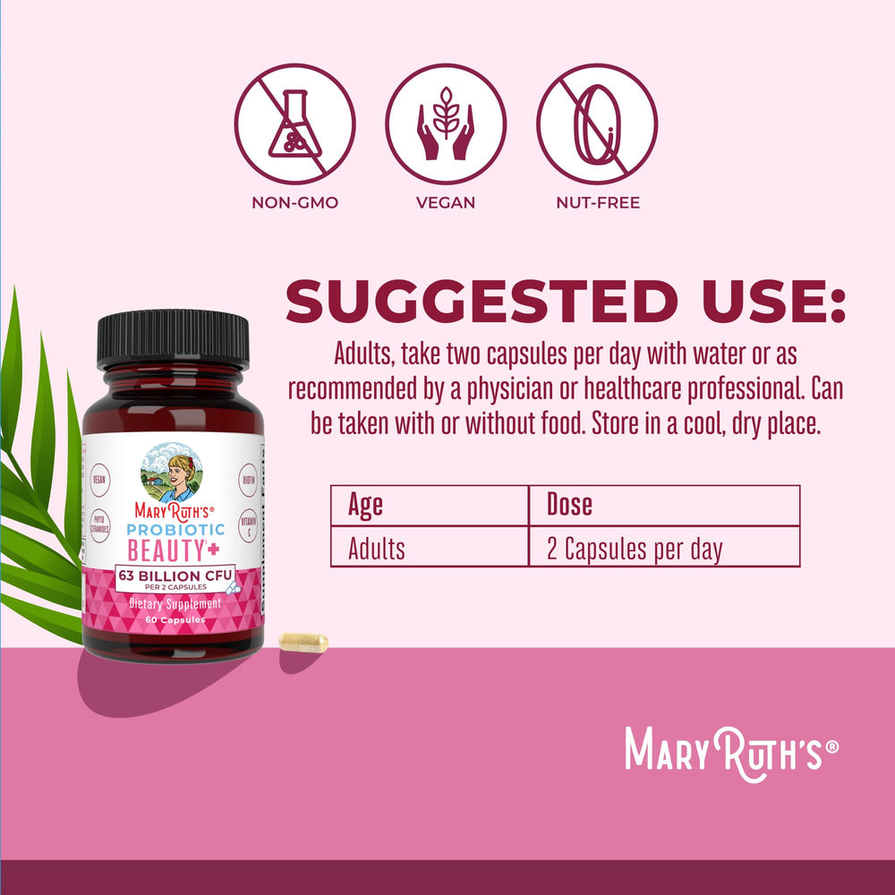 Detalle de la superficie de la cápsula MARYRUTH'S que muestra calidad y formulación vegana