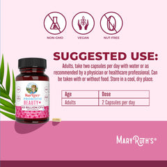 Detalle de la superficie de la cápsula MARYRUTH'S que muestra calidad y formulación vegana