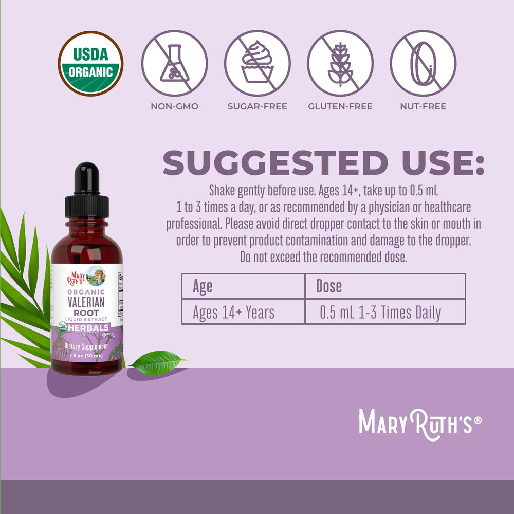 MARYRUTH'S gotas de valeriana en primer plano, textura clara y sin alcohol