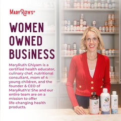 MARYRUTH'S etiqueta destacando sin azúcar y apto veganos